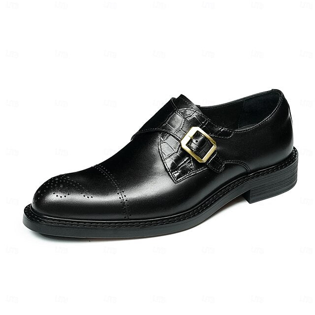Genuine Shoes Leather Strap Black Men's First Monk