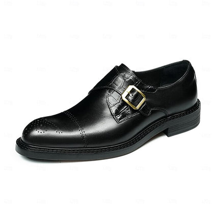 Genuine Shoes Leather Strap Black Men's First Monk