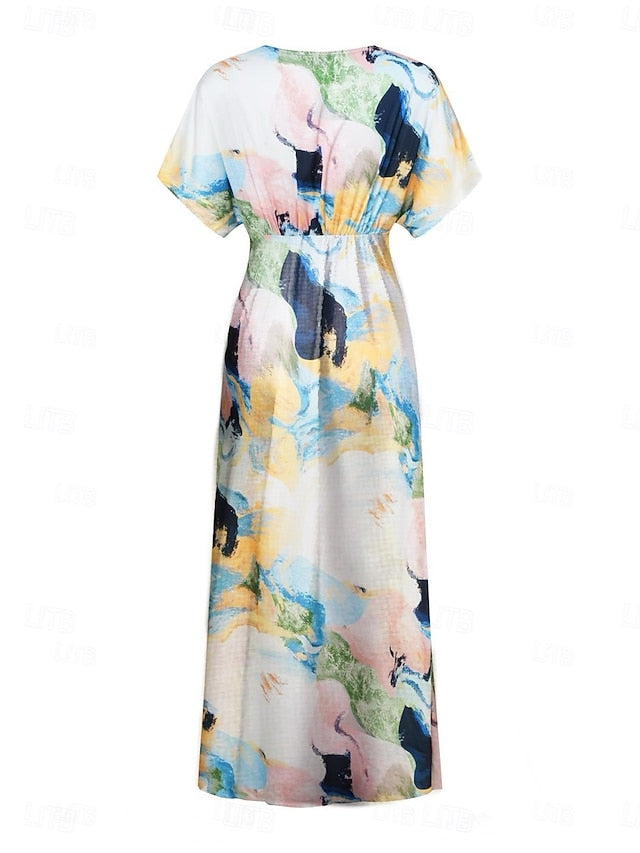 Women's Wedding Guest Dress Elegant Tie Dye Maxi Dress