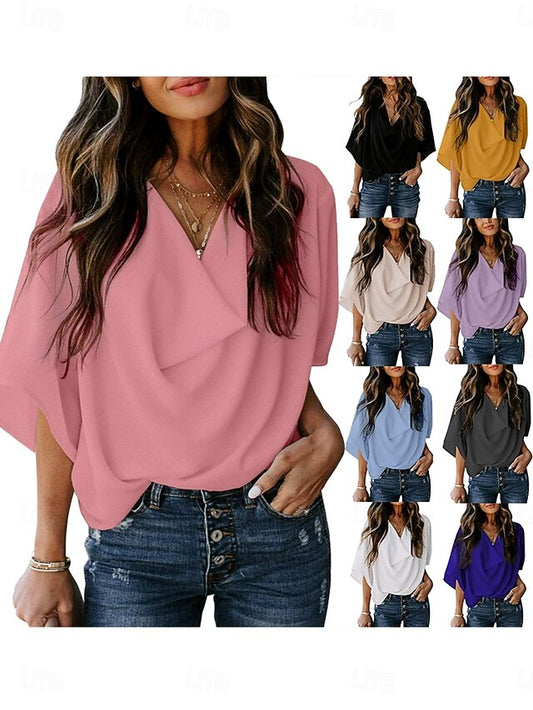 Women's Summer Tops Ruched Draped Solid Color Plain Daily