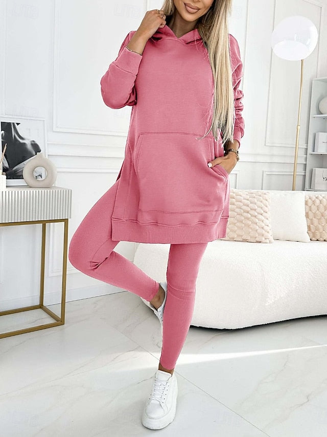 Women's Hoodie Pants Sets Bolero Long Sleeve Hooded Plain