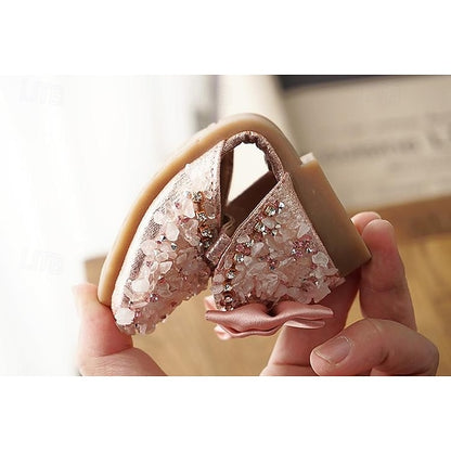Sparkly and Flower with Bow Girls' Crystal Satin Shoes Girl