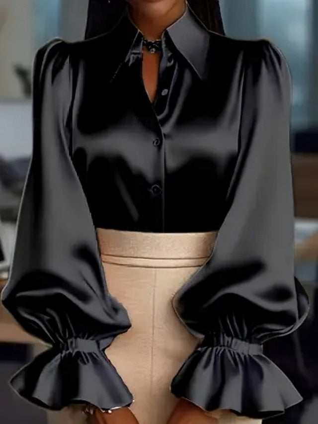 Women's Shirt Elegant Dressy Satin Top Plain Elegant Daily