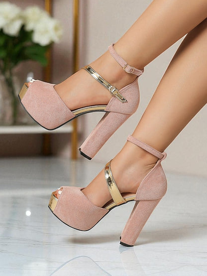 Toe Suede Sandals Red Platform Peep Block - Women's Heel