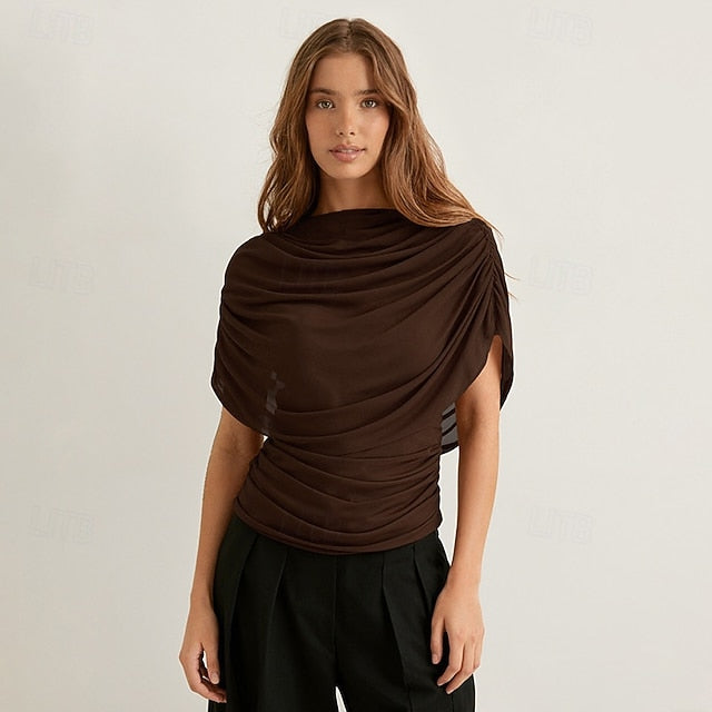 Women's T Shirt Ruched Patchwork Graphic Plain Stylish Hot