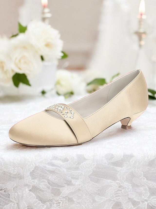 with Kitten Heels Women's Blue Satin Rhinestone