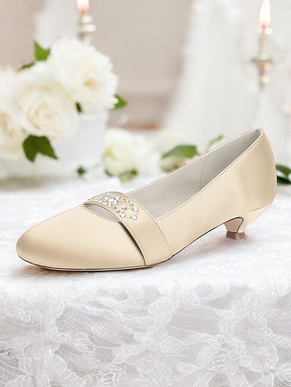 with Kitten Heels Women's Blue Satin Rhinestone