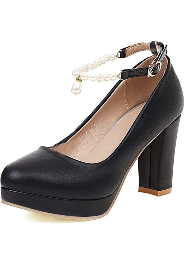 Women's Pumps High Strap with – Ankle White Heel Pearl