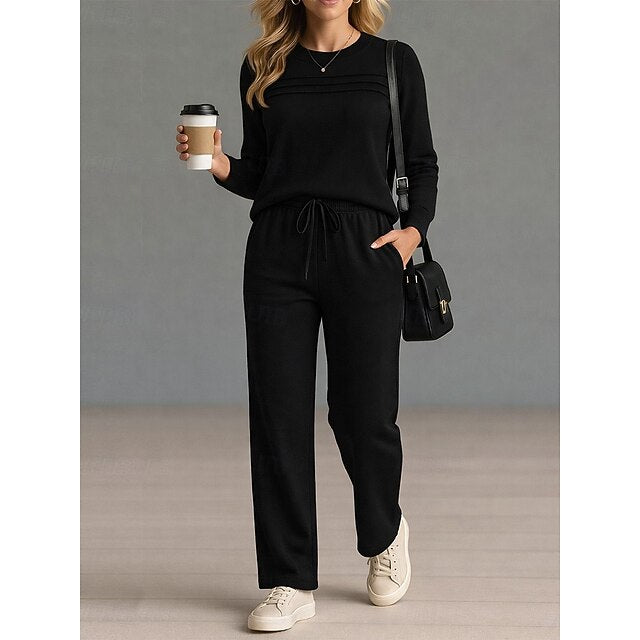 Women's Tracksuit Pants Sets Long Sleeve Crew Neck Plain