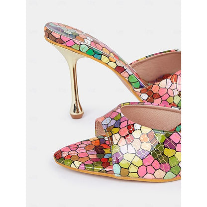 High Colorful – Women Mules Print Mosaic Multicolor Heels for