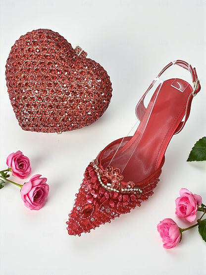 Green Women's Set Rhinestone Clutch Heel Bag and - Shoes