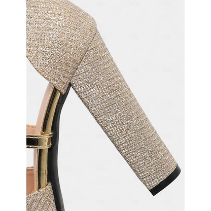 Platform High with Strap Sandals Heel Glitter Ankle Women's