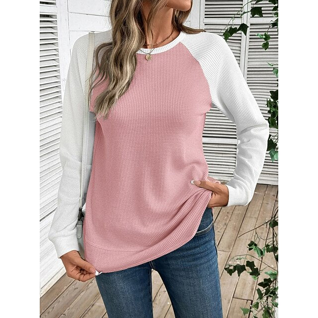 Women's T Shirt Color Block Fashion Stylish Classic Long