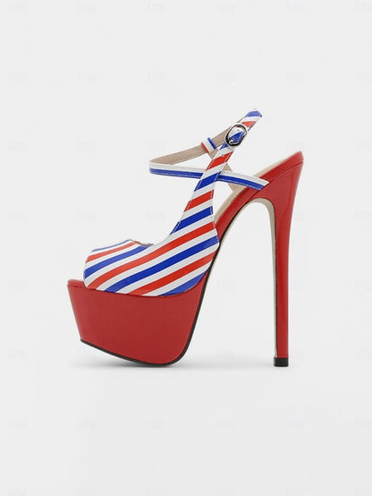 Platform Red White Striped and Blue Stiletto Heels Women's
