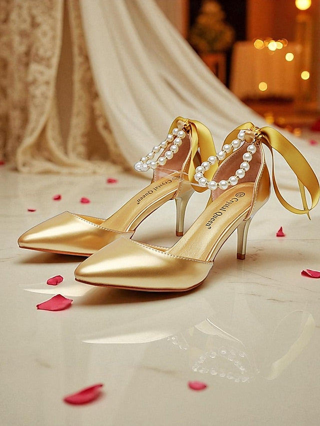 Blue with Ankle Bow Kitten Pumps Pearl - Women's Heel Strap