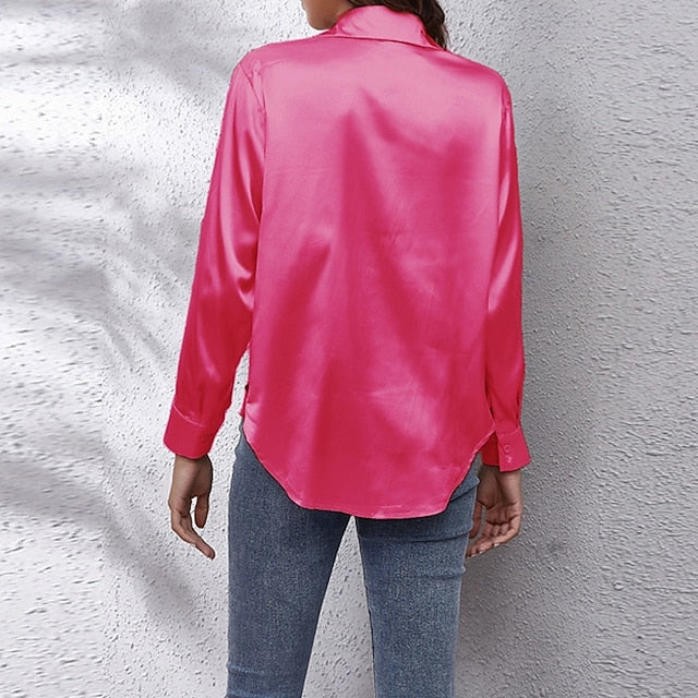 Women's Shirt Elegant Dressy Satin Top Buttons Plain Daily