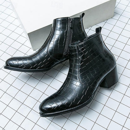 Ankle - Boots Brown Men's Crocodile Faux Pattern Leather