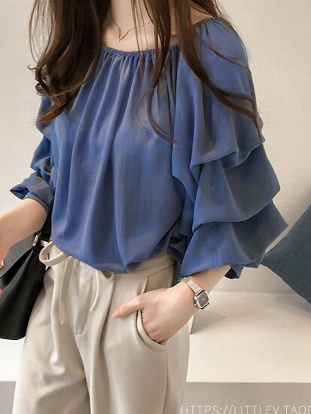 Women's Shirt Blouse Chiffon Tops Ruched Plain Active