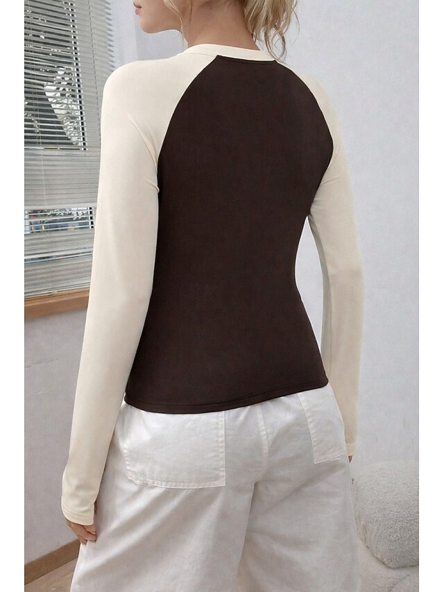 Women's Raglan T Shirt Tee Top Patchwork Color Block