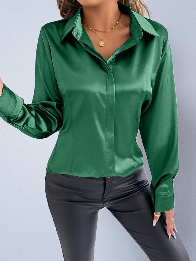 Women's Shirt Satin Shirt Casual Shirt Blouse Buttons Plain