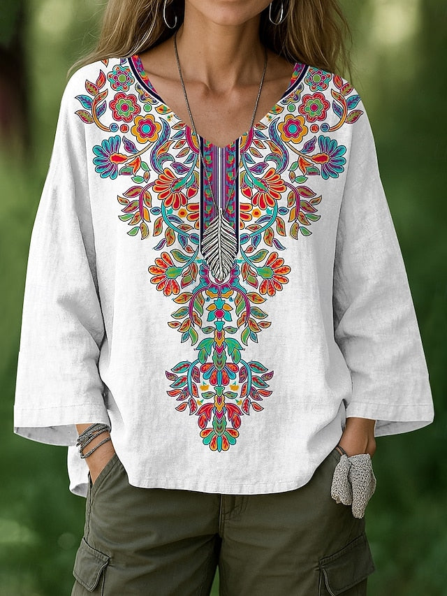 Women's Blouse Ruched Print Floral Graphic Geometric