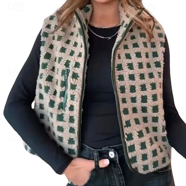 Women's Blouse Zipper Plaid Elegant Vintage Stylish