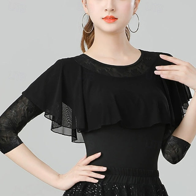 Latin Dance Top Lace Pure Color Splicing Women's