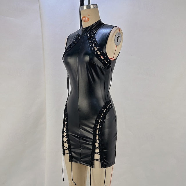 Women's Mini Dress Slip Dress Leather Dress Fashion Modern