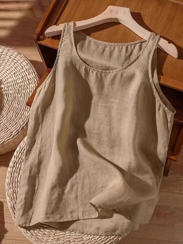 Women's Shirt Solid Color Basic Casual Sleeveless Crew Neck