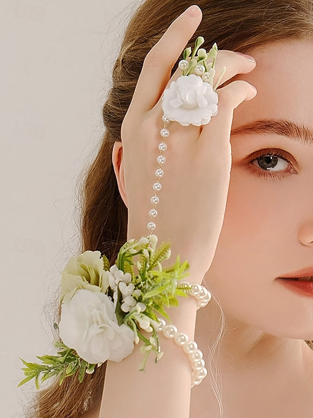 Set Floral – Pearls Jewelry Hand and with White Elegant Wrist