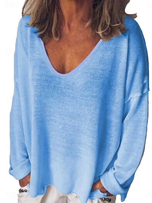 Women's Blouse Solid Color Stylish Casual Long Sleeve V