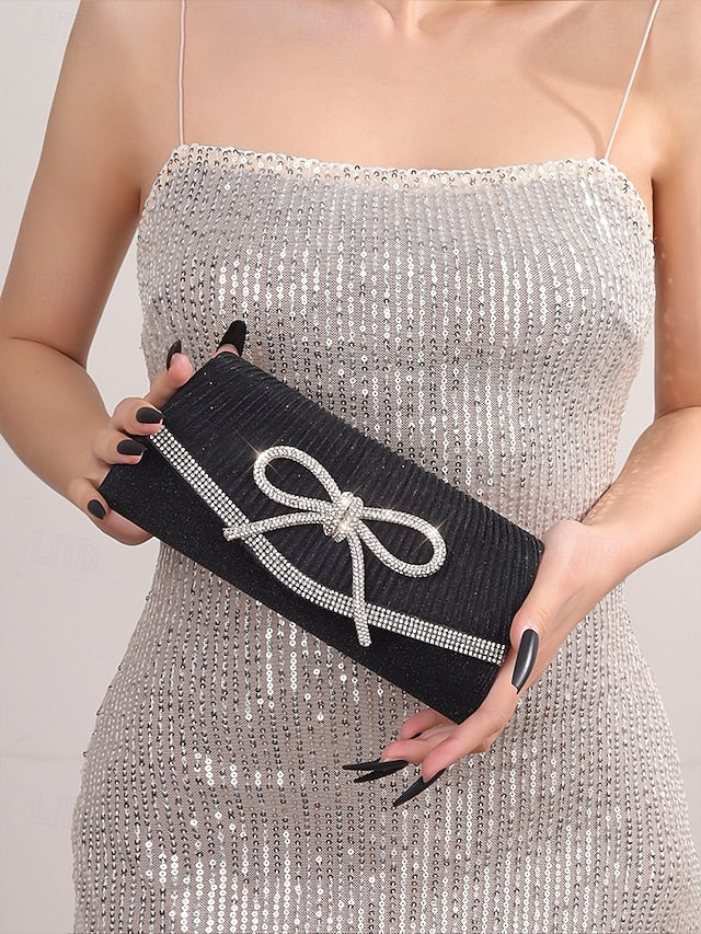 Accent Clutch Blue Glitter Bow Purse Rhinestone with