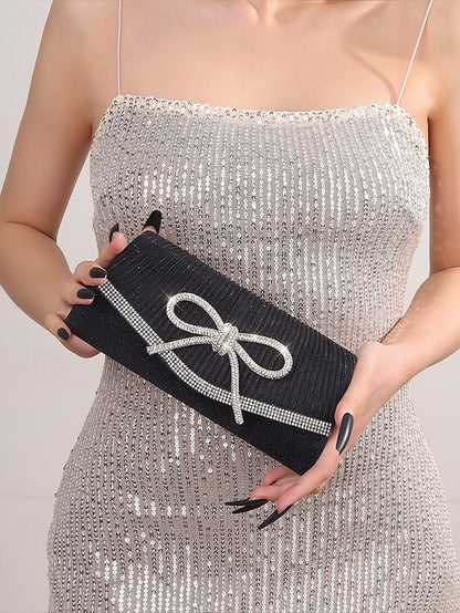 Accent Clutch Blue Glitter Bow Purse Rhinestone with