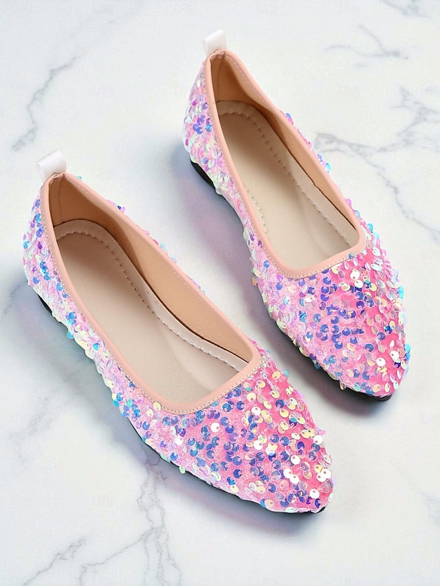 Pointed - Toe Sequin Ballet Black Flats Women's Sparkly