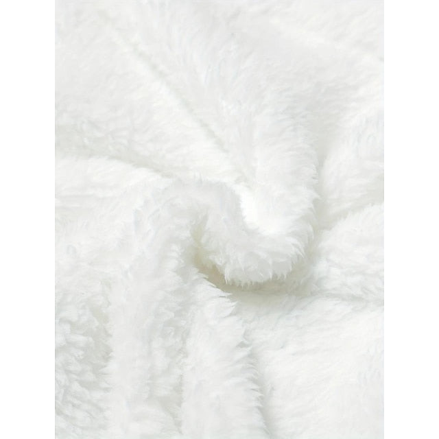 Solid Fuzzy Lounge Set Warm Tank Crop Top & Elastic