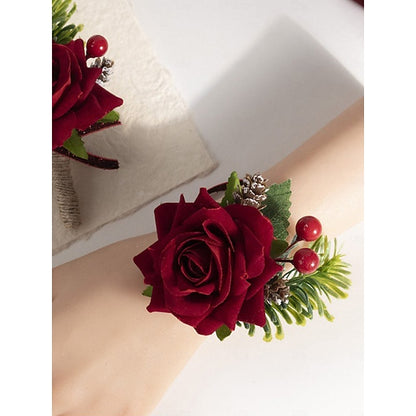 Rose Women's Set and Boutonniere Corsage Christmas Red