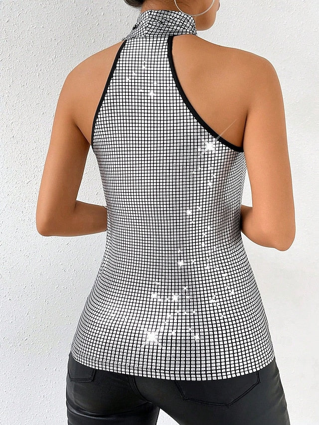 Women's Camisole Tank Top Sequins Solid Color Stylish