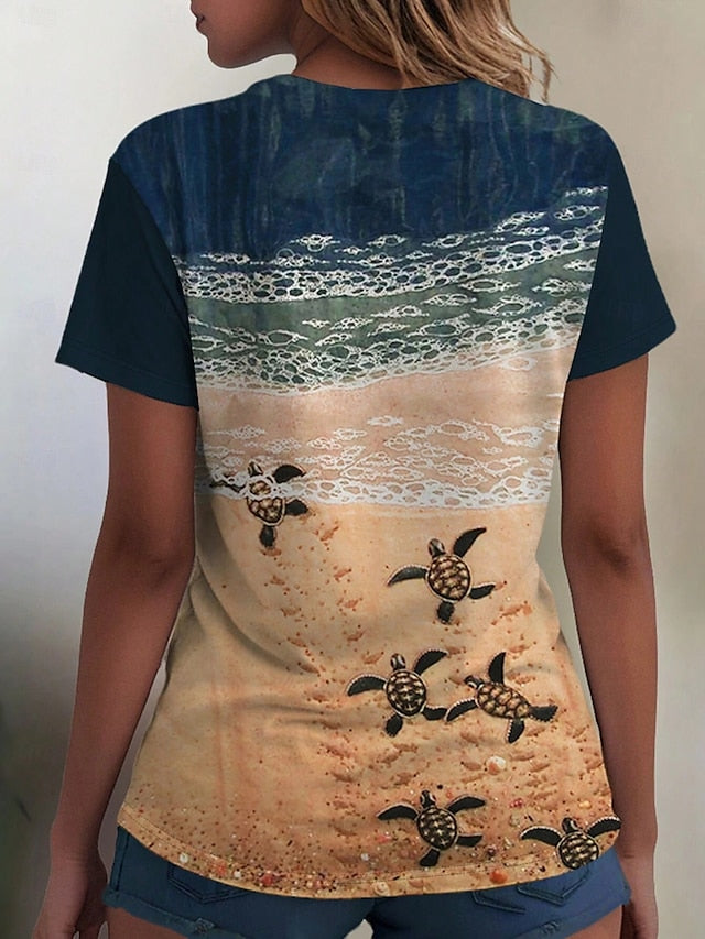 Women's T Shirt Print Ocean Casual Short Sleeve Round Neck