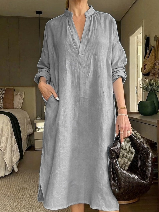 Women's Midi Dress Casual Dress Cotton Linen Dress Vintage