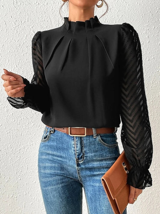 Women's Shirt Blouse Daily Basic Mesh Long Sleeve Regular