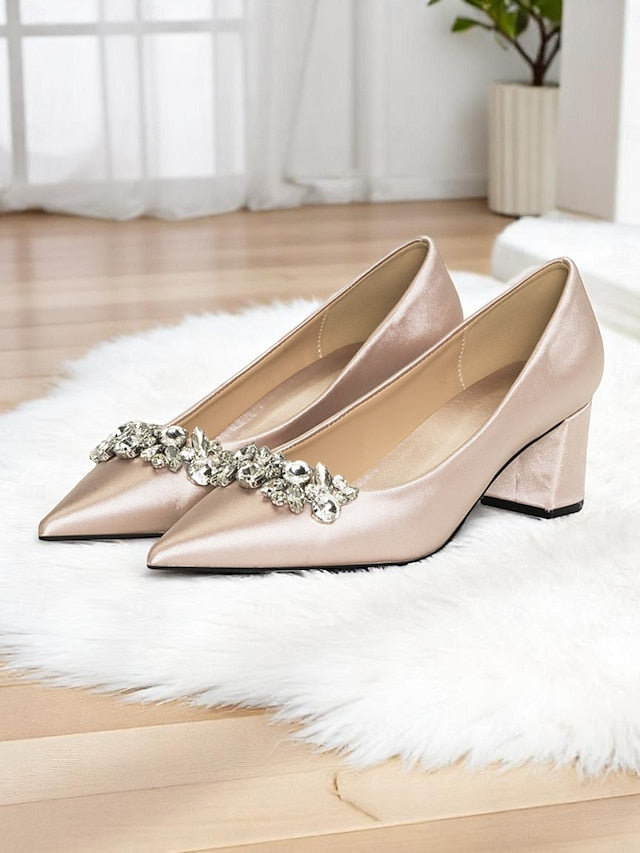 Women's Satin Wedding Pointed with Toe Pumps Champagne