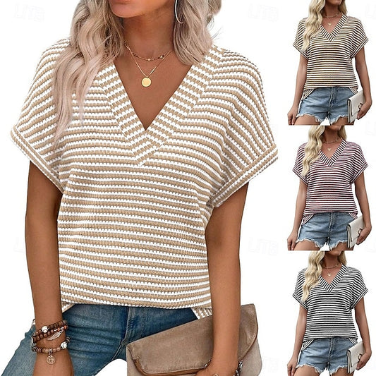 Women's T Shirt Tee Top Print Striped Fashion Stylish