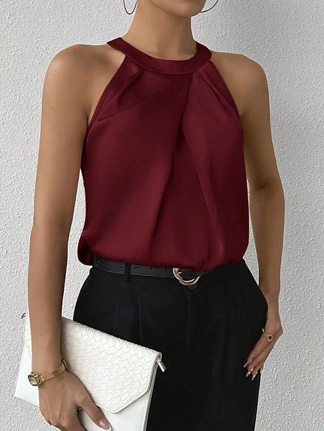 Women's Elegant Satin Top Satin Shirt Camp Collar Shirt