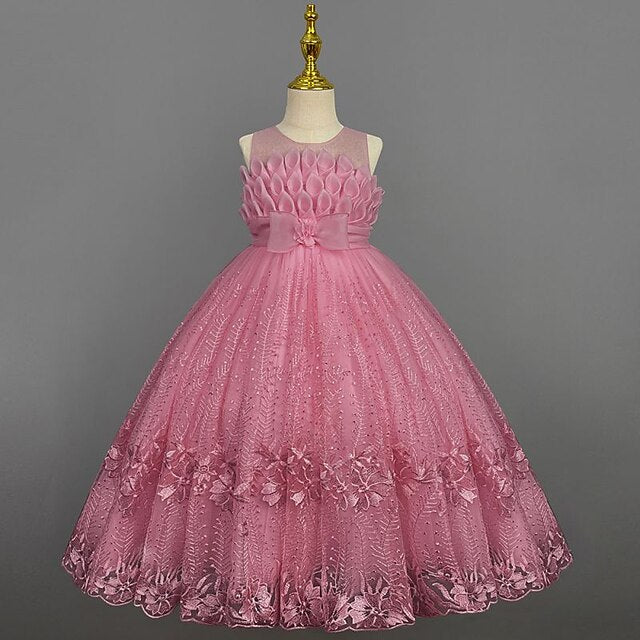 Kids Dress Flower Solid Girls' Girl Colored