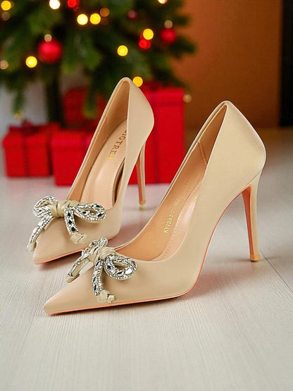 Bow Orange with Heels Crystal Pointed - Women's Stiletto