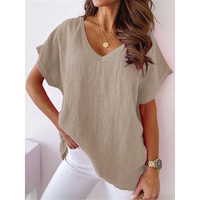 Women's Cotton Linen Shirts Solid Color Plain Elegant