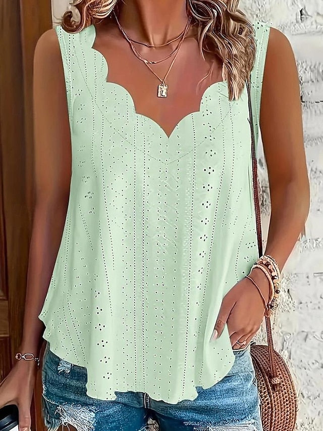 Women's Texture Blouse Eyelet Top Pointelle Tee Blouse