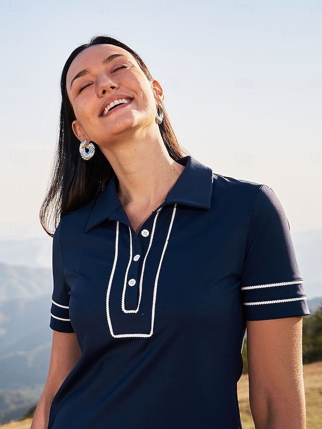 Women's Golf Polo Shirt Navy Blue Rose Red Short Sleeve UV