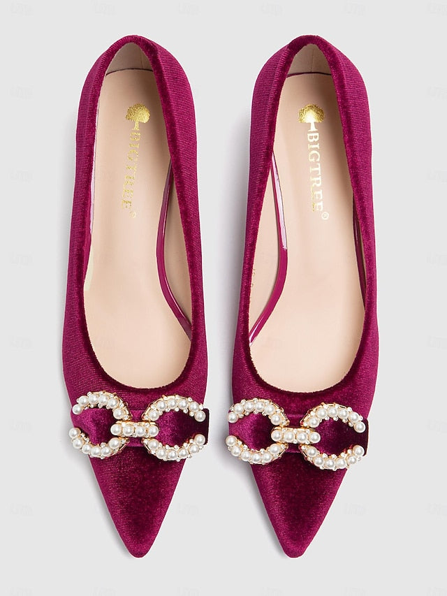 Bow Kitten - with Women's Burgundy Pearl Velvet Heel Pumps