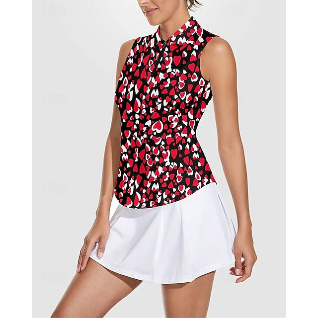 Women's Heart Tennis Shirt Sleeveless Print UPF50+ Quick